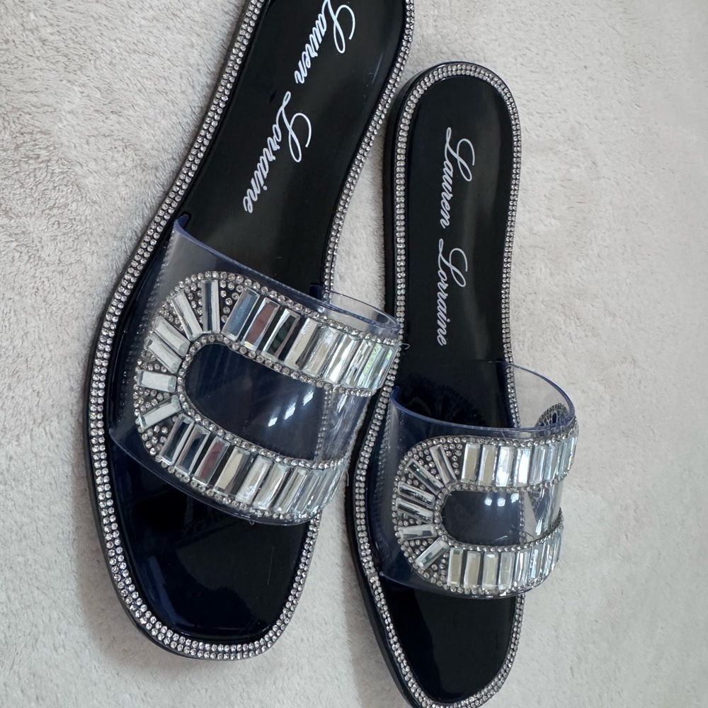 Lauren Lorraine Black and Silver Embellished Sandals